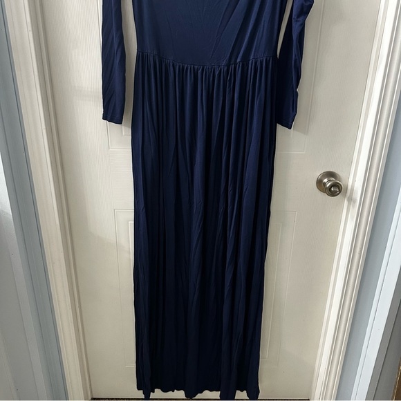 Stretchy Navy Off Shoulder Long Sleeve Maxi Dress Maternity Friendly Size L - Picture 6 of 10